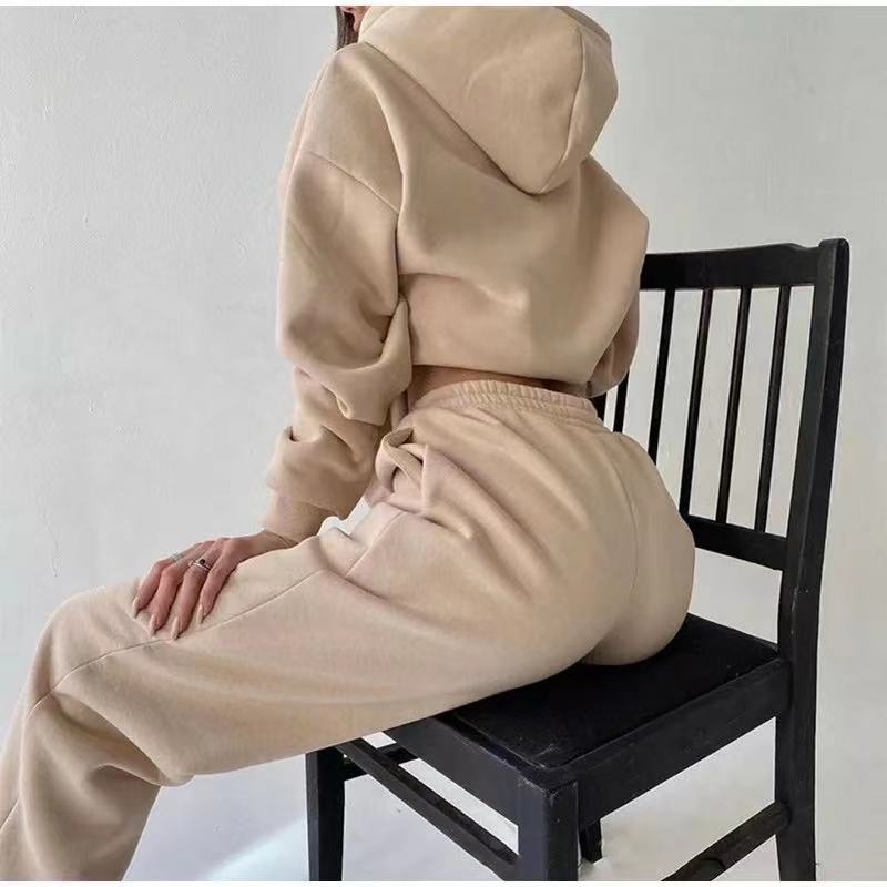 Winter Two Piece Sets Women Tracksuit Oversized Suit Female Sweatshirt Solid Sports Hoodie Sportswear