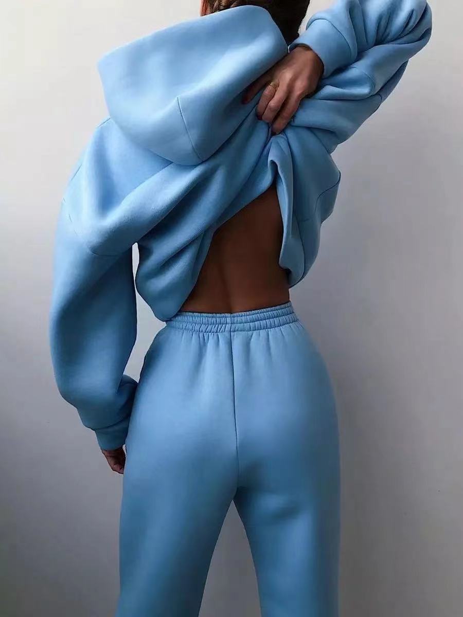 Winter Two Piece Sets Women Tracksuit Oversized Suit Female Sweatshirt Solid Sports Hoodie Sportswear