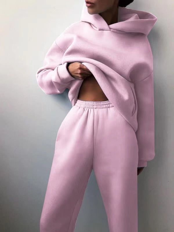 Winter Two Piece Sets Women Tracksuit Oversized Suit Female Sweatshirt Solid Sports Hoodie Sportswear