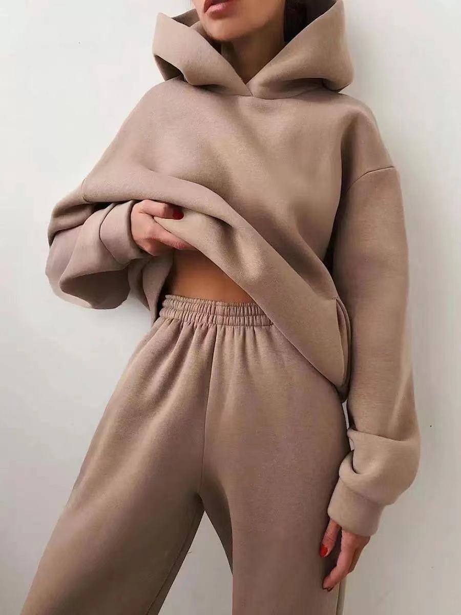 Winter Two Piece Sets Women Tracksuit Oversized Suit Female Sweatshirt Solid Sports Hoodie Sportswear