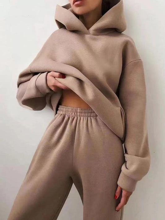 Winter Two Piece Sets Women Tracksuit Oversized Suit Female Sweatshirt Solid Sports Hoodie Sportswear